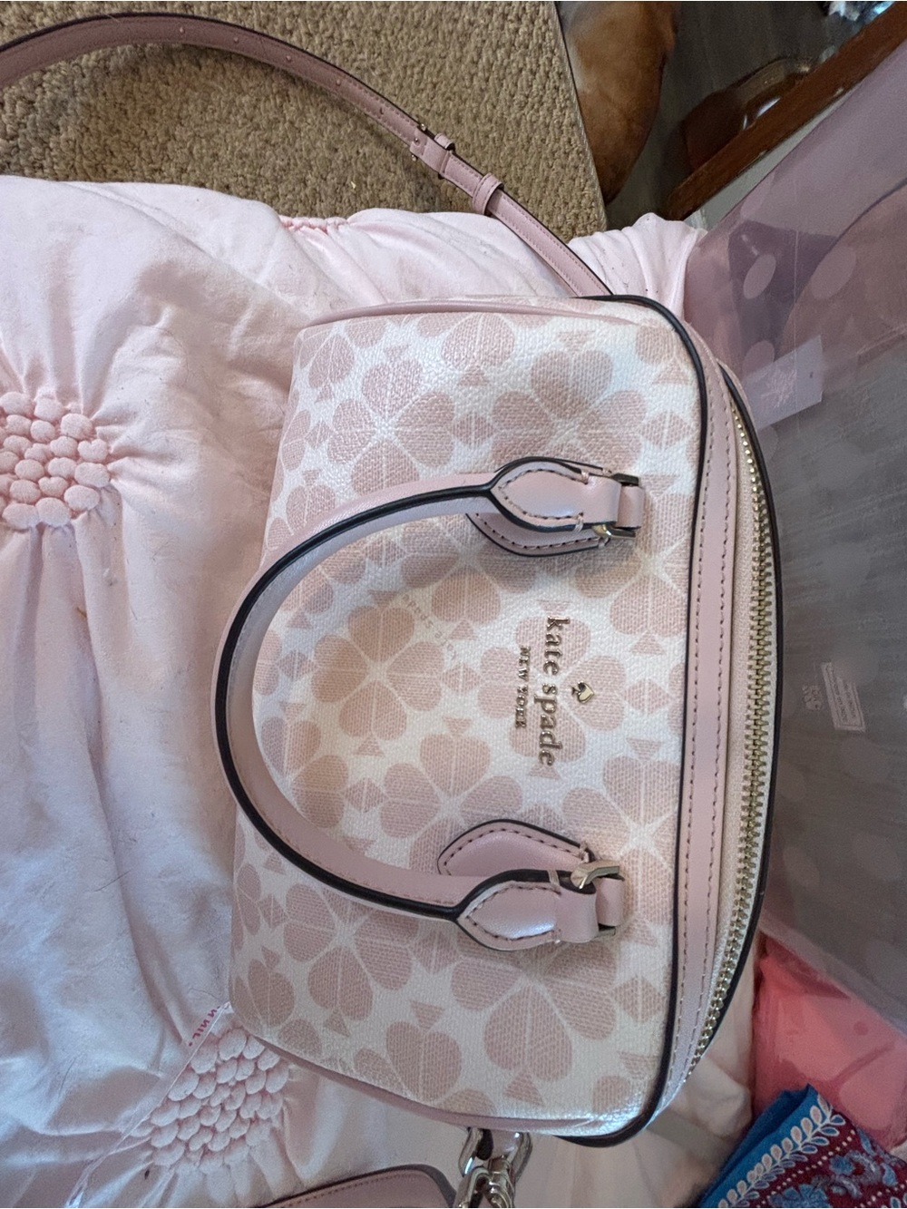 kate spade Pale Pink Floral Dome Satchel with Gold Logo